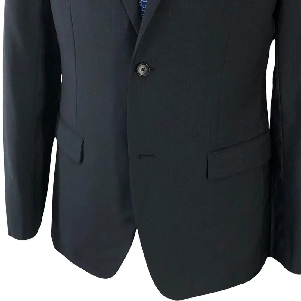Theory Mens Size 40R Sport Coat Wellar Blazer Jacket Slim Fit Micro Check Black